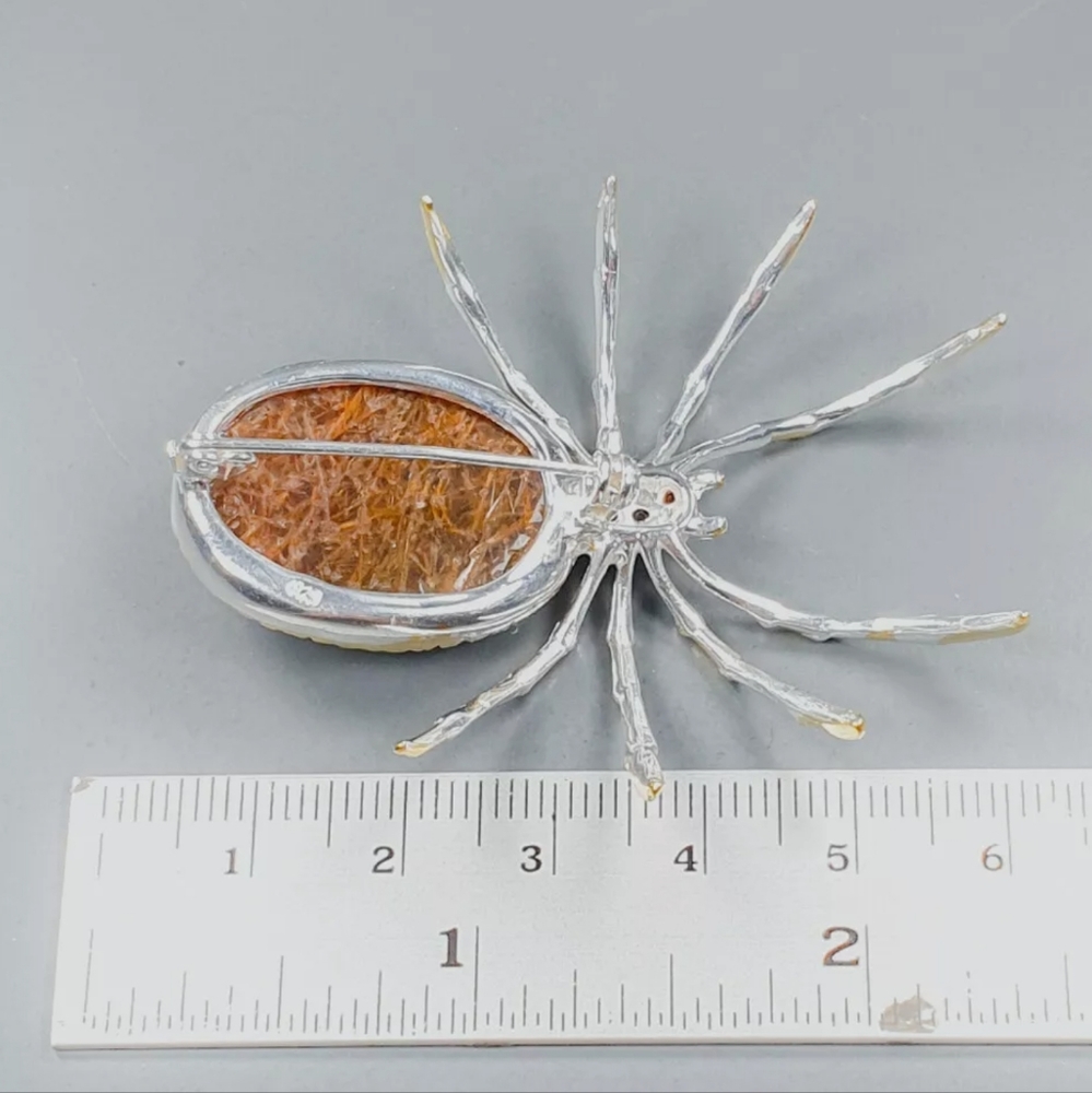 Rutilated quartz & garnet .925 Sterling 🕷 Spider brooch - Picture 3 of 4